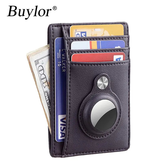 Buylor Rfid Men Card Wallets for Air Tag Business Credit Card Holder Slim Wallet Card Case Coin Purse PU Leather Protector Cover