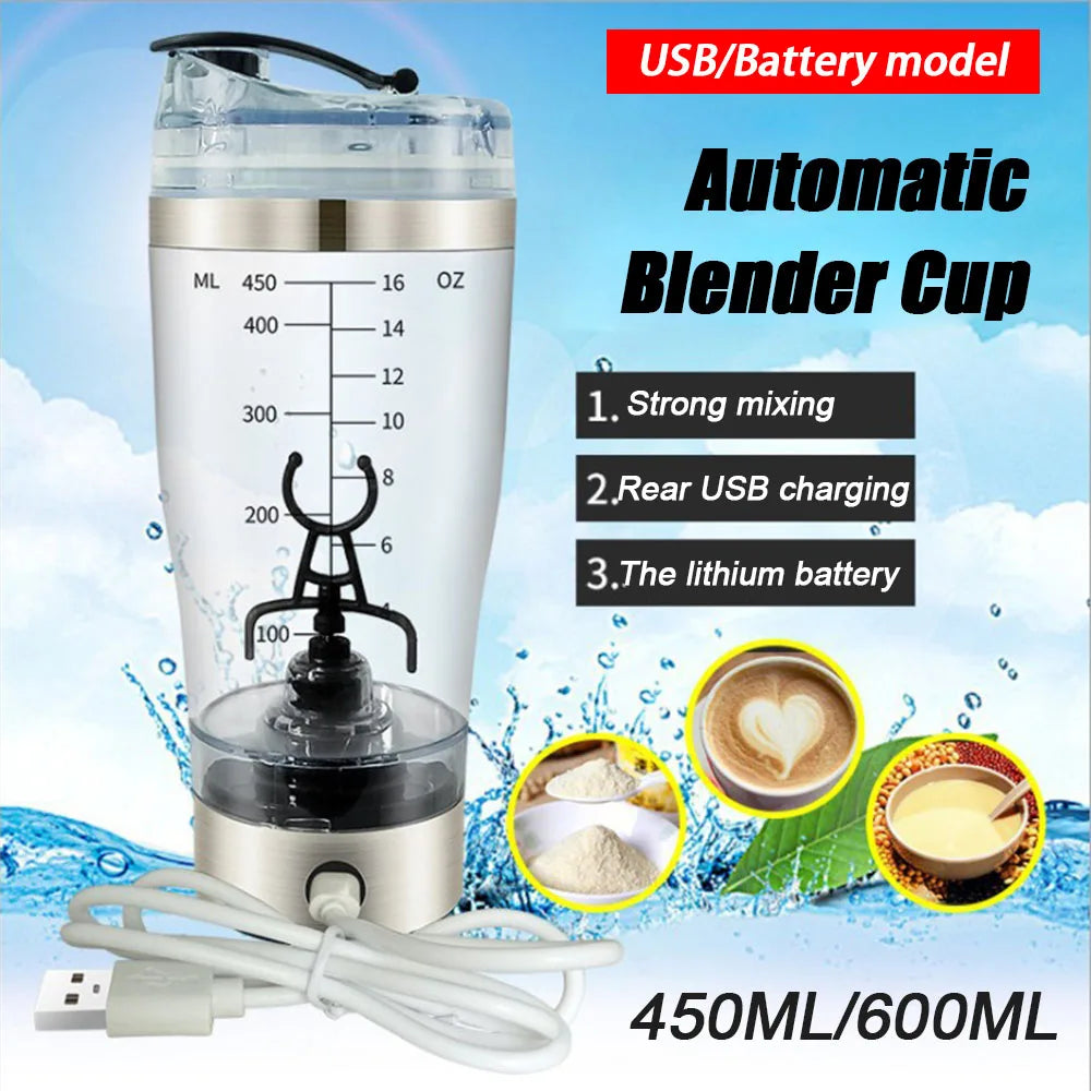 450/600ml  Electric Mixing Cup Portable Protein Powder Shaker Bottle Mixer For Travel Home Office Kitchen Tools