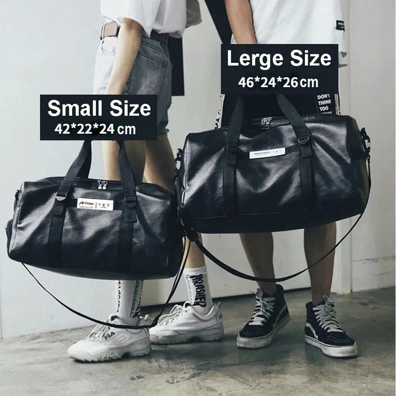 Gym Bag Leather Women Fitness Shoe Compartment Men Duffle Shoulder Bags Waterproof Travel Training Large Sport Handbag