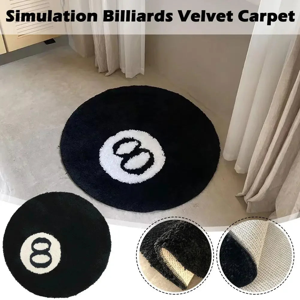 Black Simulation Billiards 8 Ball Round Flocking Carpet Bedroom Living Room Plush Rug Bathroom Anti-slip Floor Mat Home Decor