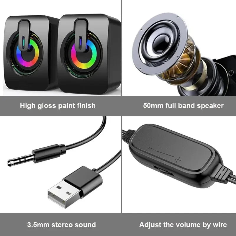 Computer Speakers PC Sound Box HIFI Stereo Microphone USB Wired Caixa De Som with LED Light For Desktop Computer